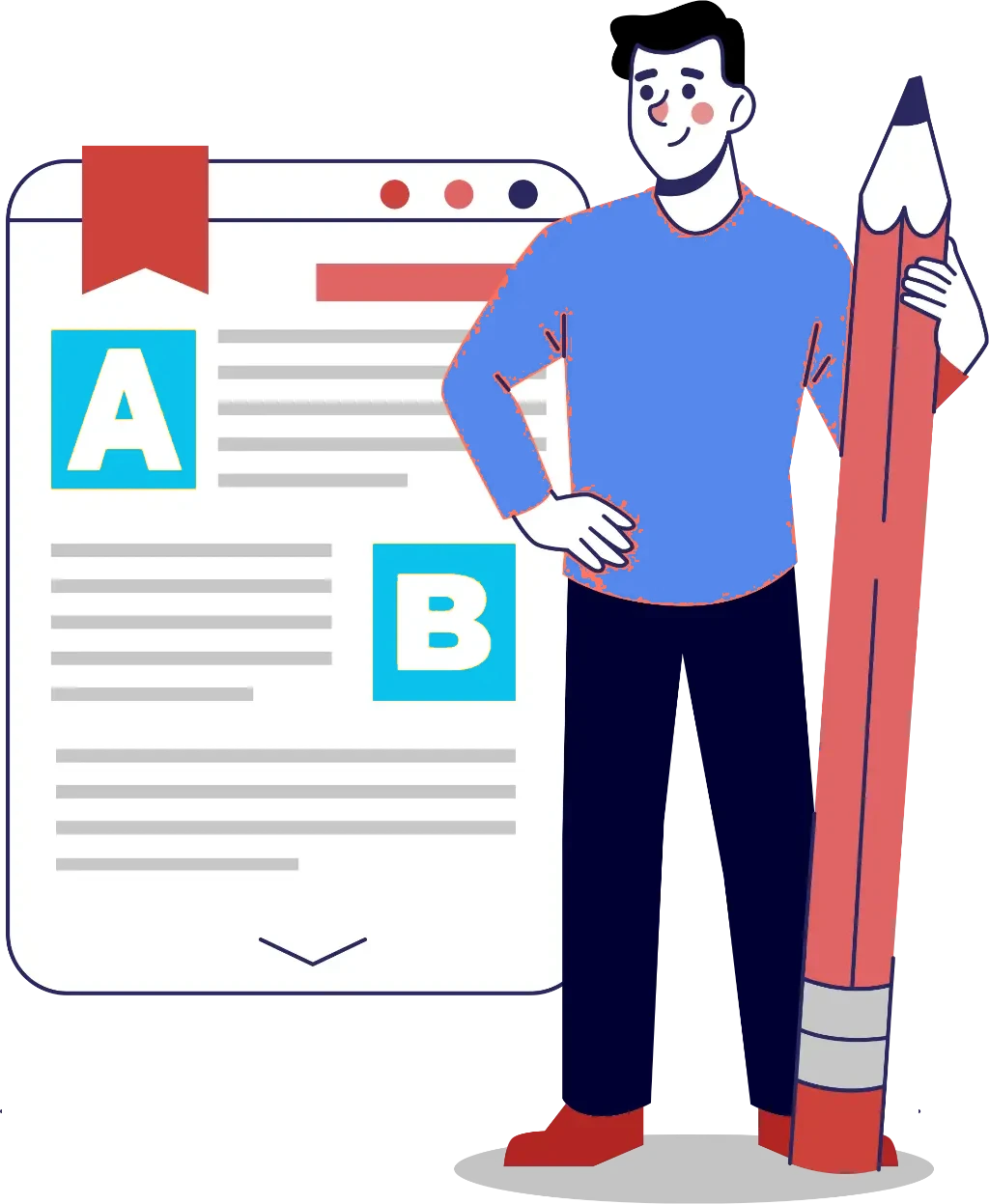 Illustration of an author with a giant pencil and publishing checklist